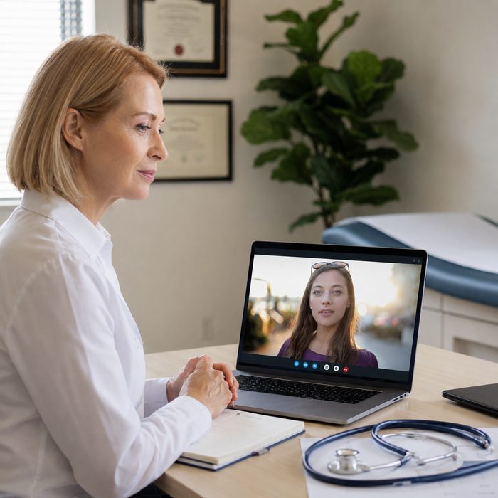 Thymos physician meeting with a patient over telehealth